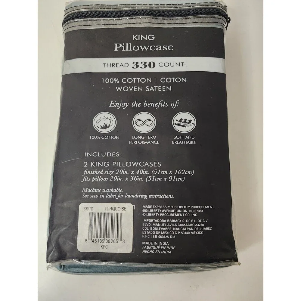 Grace Home Fashions 330-Thread Count 100% Cotton King Pillowcases Turquoise
